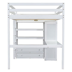 Bellemave® Full Size Loft Bed with Built - in Wardrobe and Desk, Storage Shelves and Drawers - Bellemave