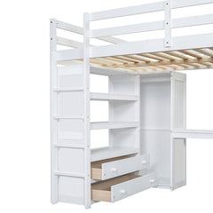 Bellemave® Full Size Loft Bed with Built - in Wardrobe and Desk, Storage Shelves and Drawers - Bellemave