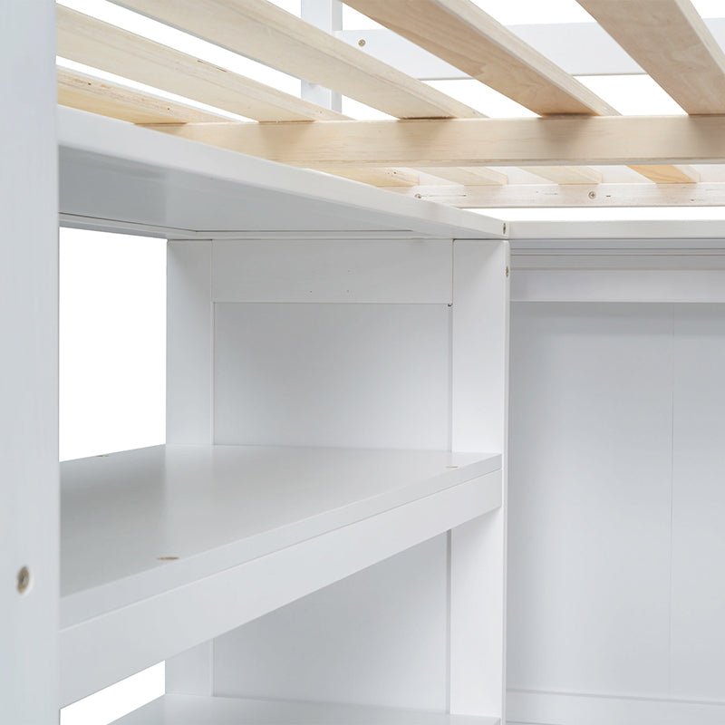 Bellemave® Full Size Loft Bed with Built - in Wardrobe and Desk, Storage Shelves and Drawers - Bellemave
