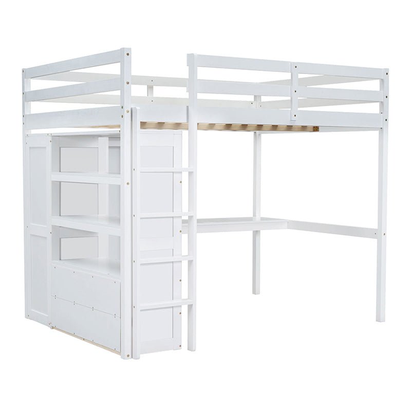 Bellemave® Full Size Loft Bed with Built - in Wardrobe and Desk, Storage Shelves and Drawers - Bellemave