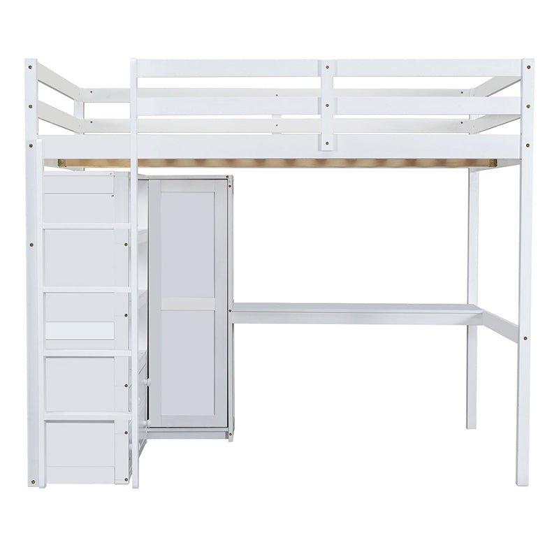 Bellemave® Full Size Loft Bed with Built - in Wardrobe and Desk, Storage Shelves and Drawers - Bellemave