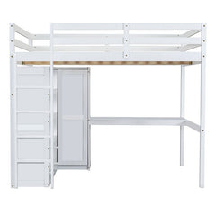 Bellemave® Full Size Loft Bed with Built - in Wardrobe and Desk, Storage Shelves and Drawers - Bellemave
