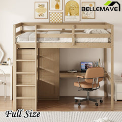 Bellemave® Full Size Loft Bed with Built - in Wardrobe and Desk, Storage Shelves and Drawers - Bellemave