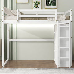 Bellemave® Full Size Loft Bed with Built - in Wardrobe and Storage Shelves, LED Light - Bellemave