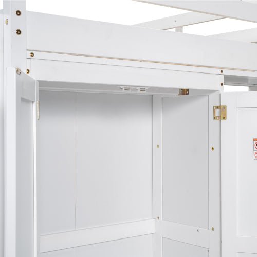 Bellemave® Full Size Loft Bed with Built - in Wardrobe and Storage Shelves, LED Light - Bellemave