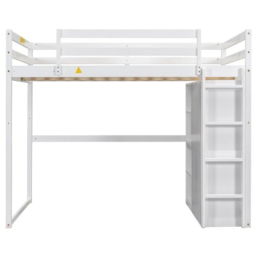 Bellemave® Full Size Loft Bed with Built - in Wardrobe and Storage Shelves, LED Light - Bellemave