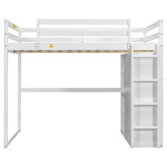 Bellemave® Full Size Loft Bed with Built - in Wardrobe and Storage Shelves, LED Light - Bellemave