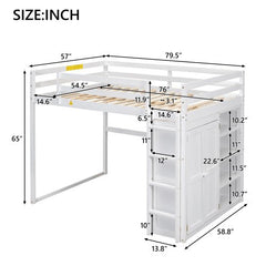 Bellemave® Full Size Loft Bed with Built - in Wardrobe and Storage Shelves, LED Light - Bellemave