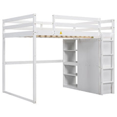 Bellemave® Full Size Loft Bed with Built - in Wardrobe and Storage Shelves, LED Light - Bellemave