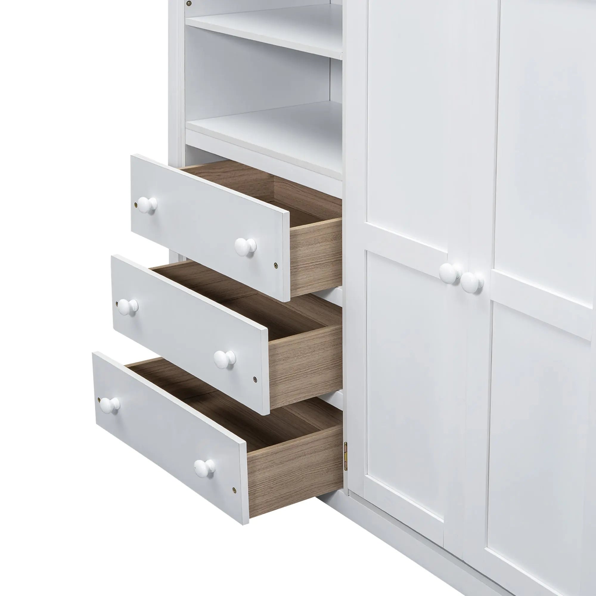 Bellemave® Full Size Loft Bed with Built - in Wardrobe, Desk, Storage Shelves and Drawers - Bellemave