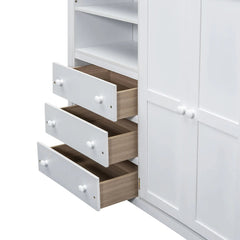 Bellemave® Full Size Loft Bed with Built - in Wardrobe, Desk, Storage Shelves and Drawers - Bellemave