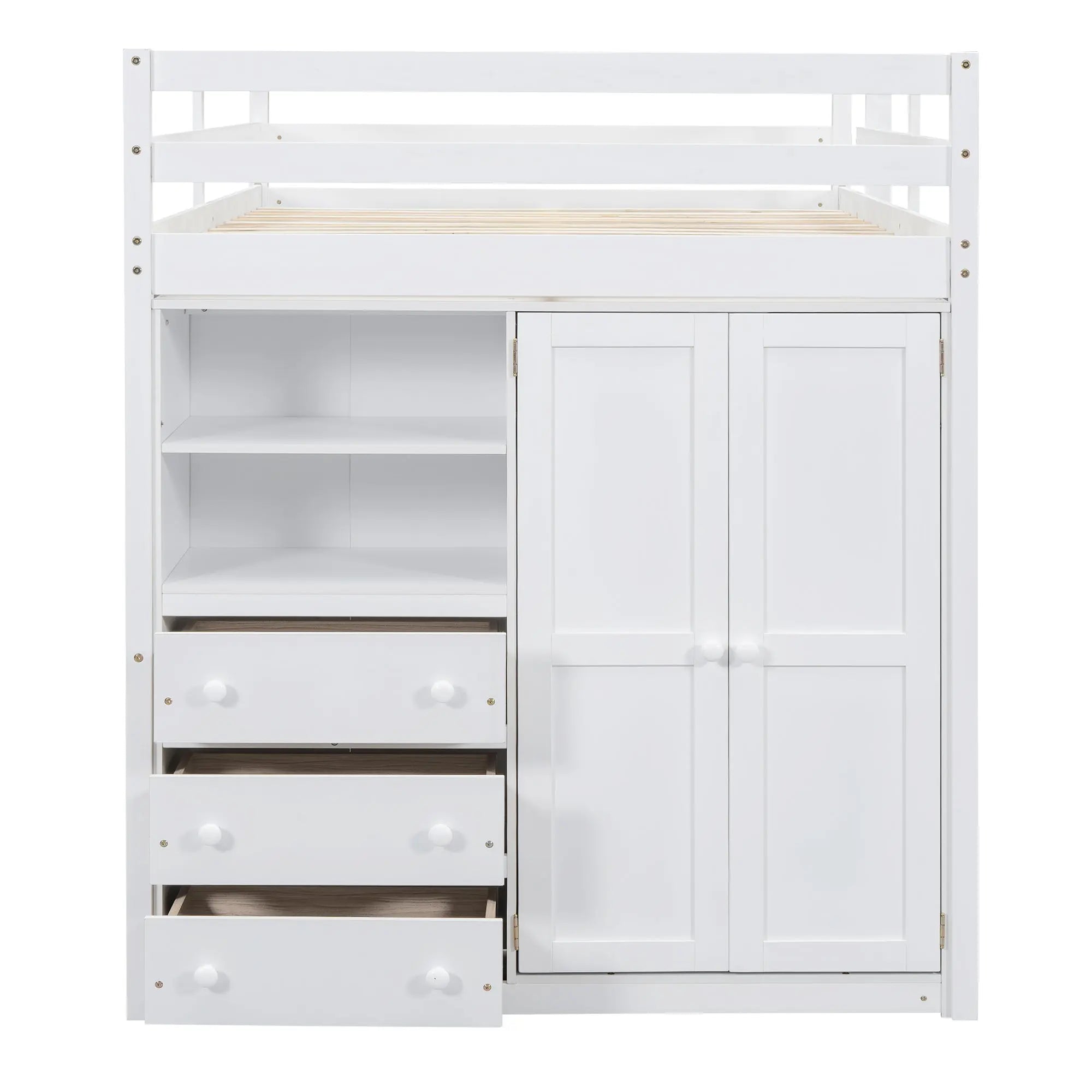 Bellemave® Full Size Loft Bed with Built - in Wardrobe, Desk, Storage Shelves and Drawers - Bellemave