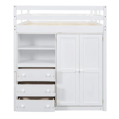 Bellemave® Full Size Loft Bed with Built - in Wardrobe, Desk, Storage Shelves and Drawers - Bellemave