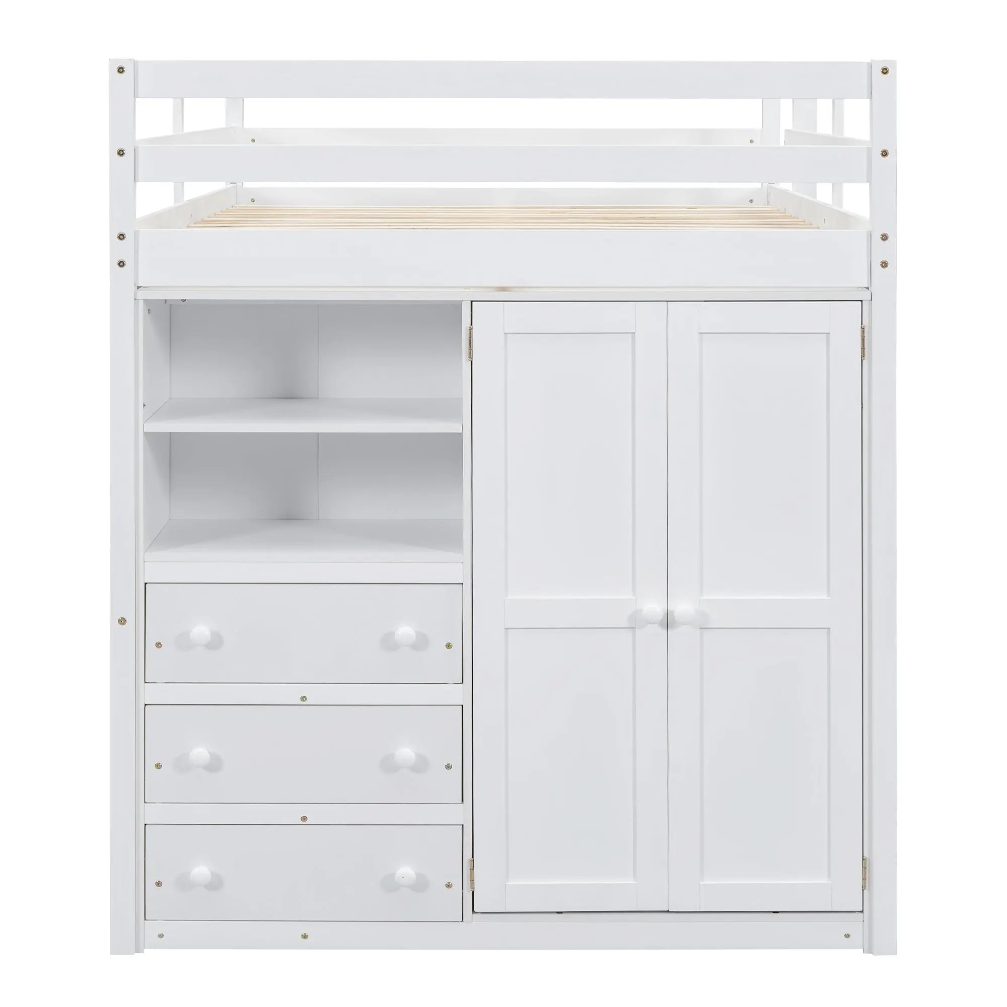 Bellemave® Full Size Loft Bed with Built - in Wardrobe, Desk, Storage Shelves and Drawers - Bellemave