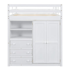Bellemave® Full Size Loft Bed with Built - in Wardrobe, Desk, Storage Shelves and Drawers - Bellemave