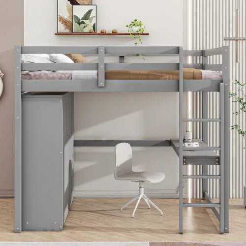 Bellemave® Full Size Loft Bed with Built - in Wardrobe, Desk, Storage Shelves and Drawers - Bellemave