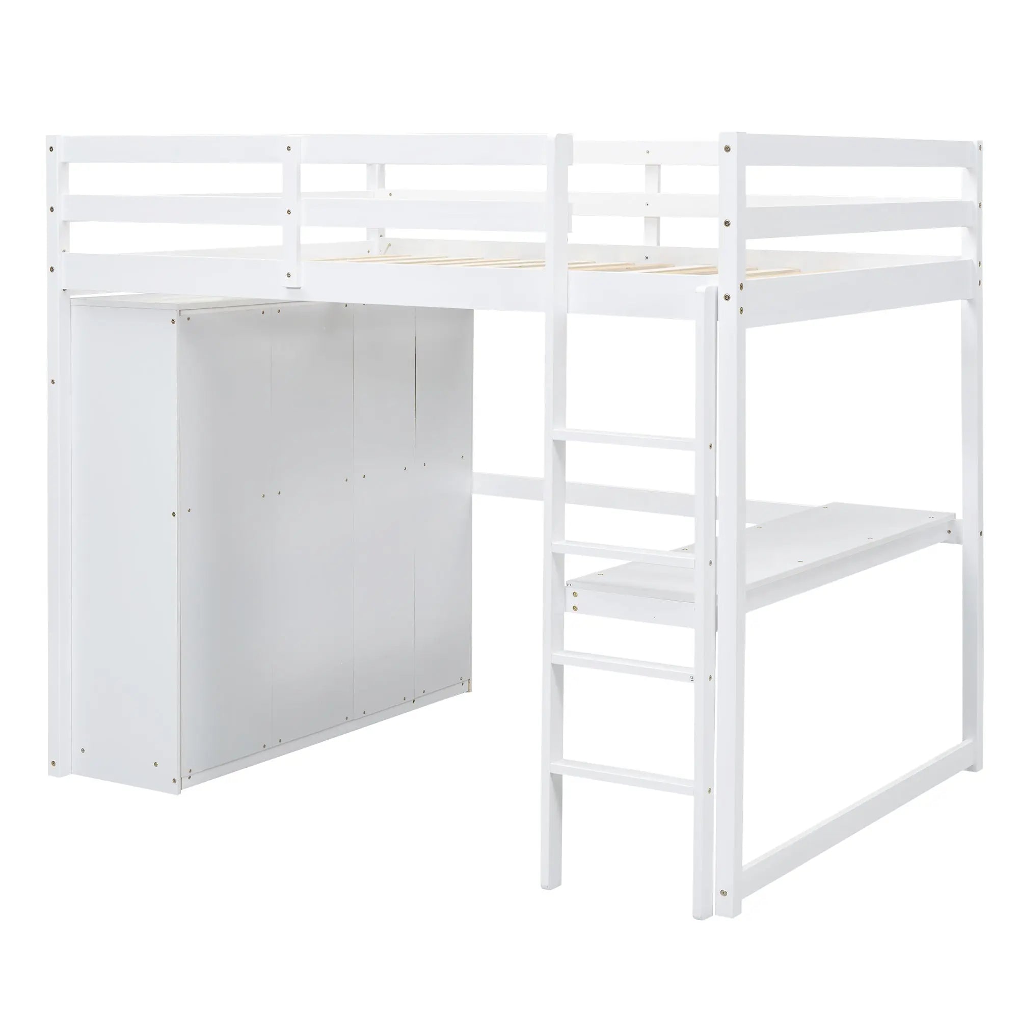 Bellemave® Full Size Loft Bed with Built - in Wardrobe, Desk, Storage Shelves and Drawers - Bellemave