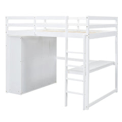 Bellemave® Full Size Loft Bed with Built - in Wardrobe, Desk, Storage Shelves and Drawers - Bellemave