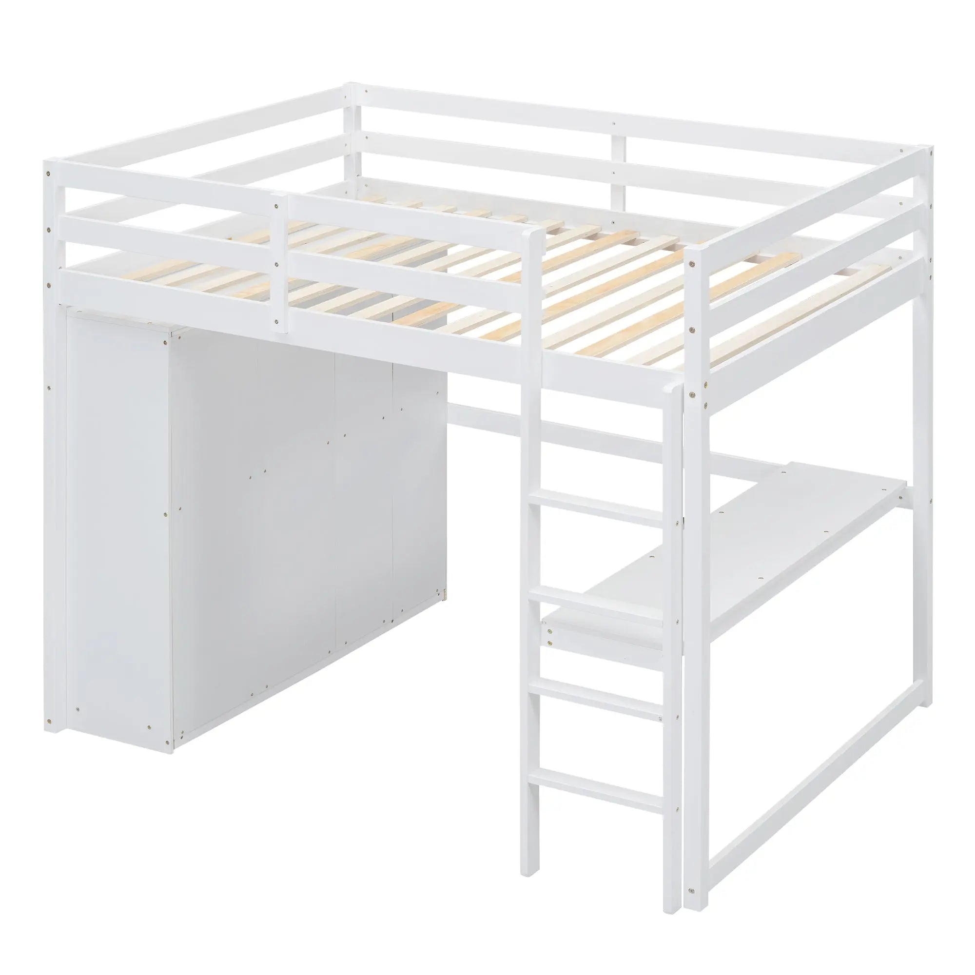 Bellemave® Full Size Loft Bed with Built - in Wardrobe, Desk, Storage Shelves and Drawers - Bellemave