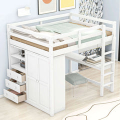 Bellemave® Full Size Loft Bed with Built - in Wardrobe, Desk, Storage Shelves and Drawers - Bellemave