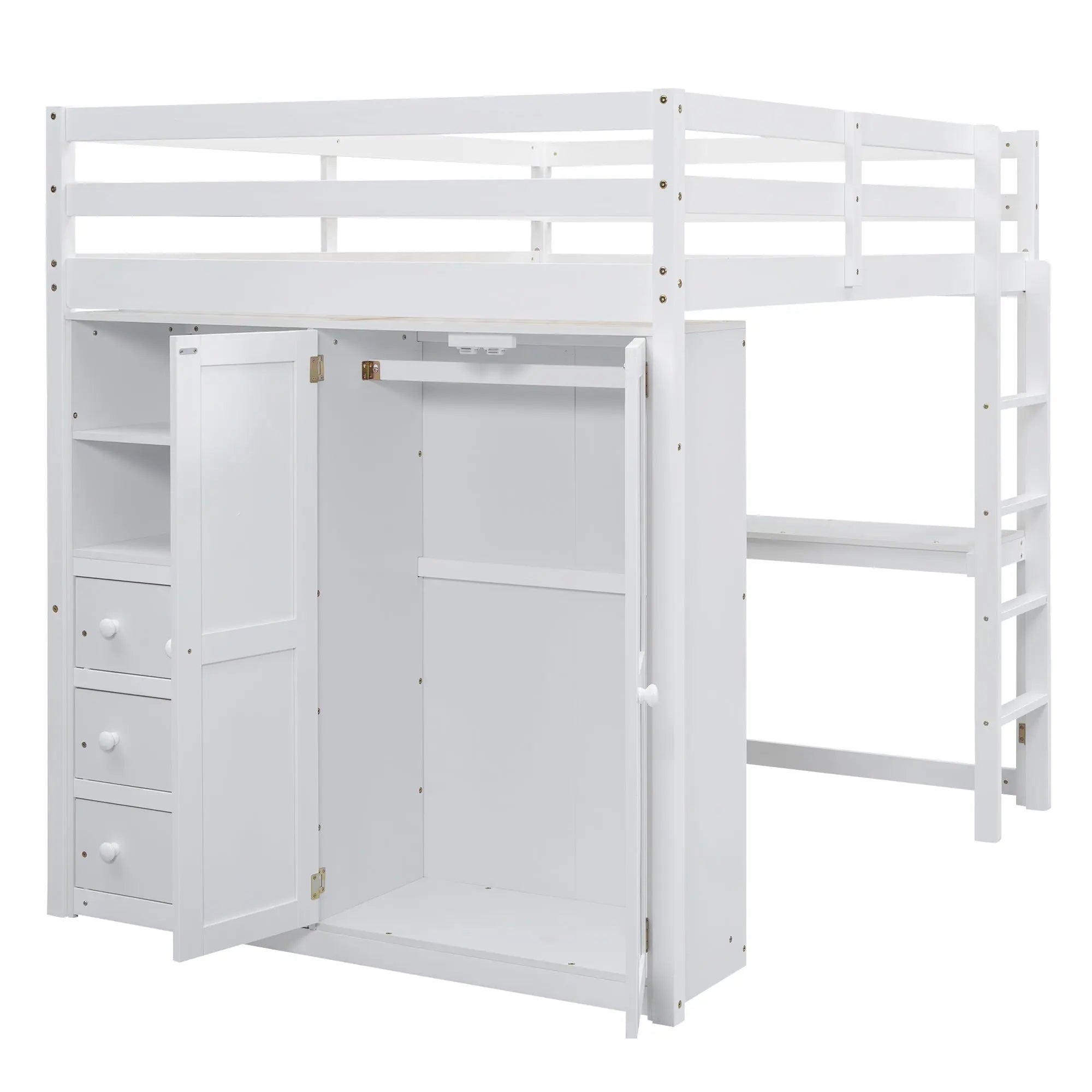 Bellemave® Full Size Loft Bed with Built - in Wardrobe, Desk, Storage Shelves and Drawers - Bellemave