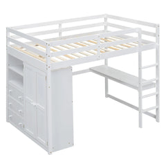 Bellemave® Full Size Loft Bed with Built - in Wardrobe, Desk, Storage Shelves and Drawers - Bellemave
