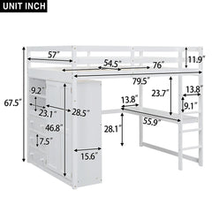 Bellemave® Full Size Loft Bed with Built - in Wardrobe, Desk, Storage Shelves and Drawers - Bellemave