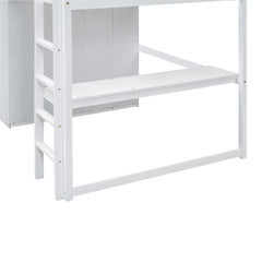 Bellemave® Full Size Loft Bed with Built - in Wardrobe, Desk, Storage Shelves and Drawers - Bellemave