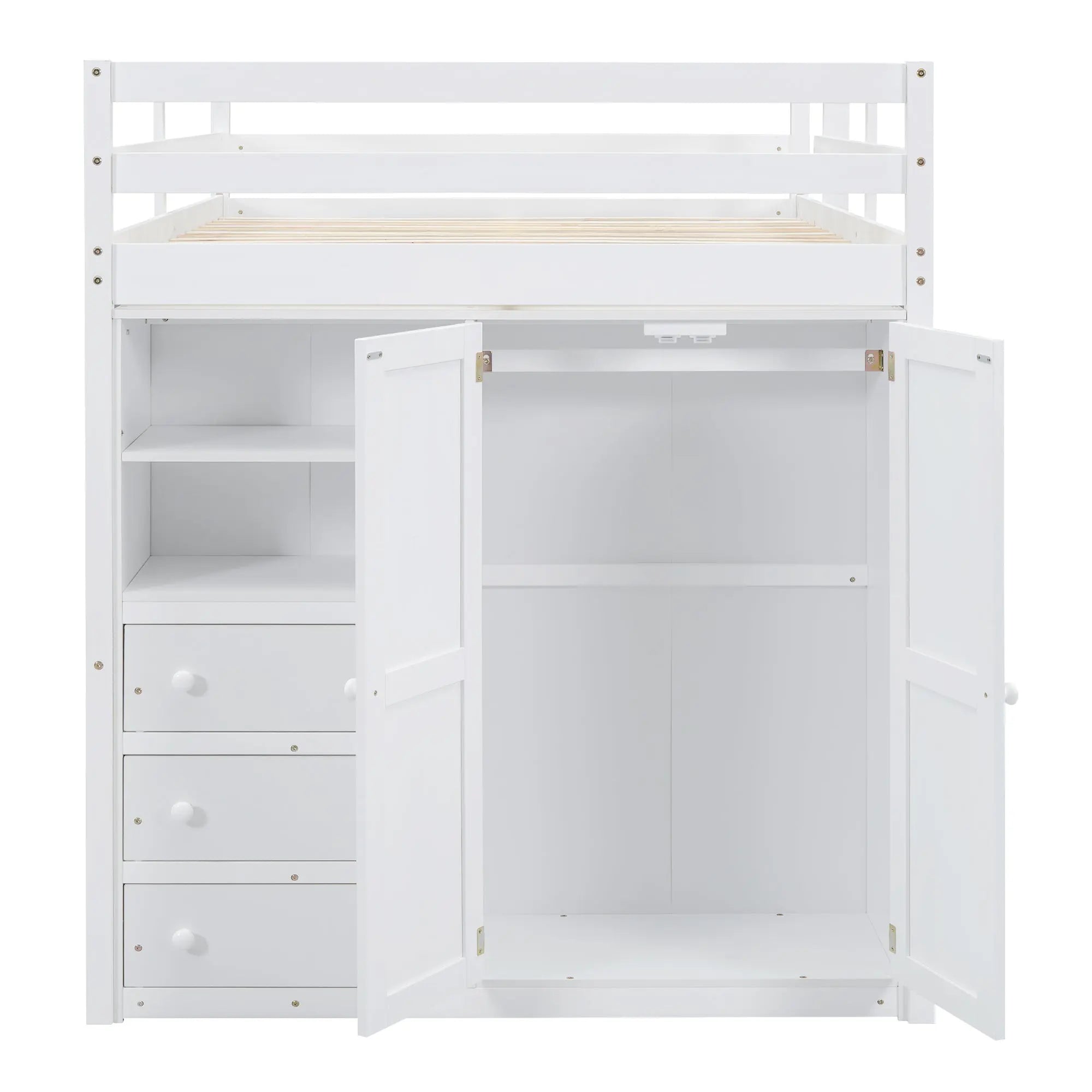 Bellemave® Full Size Loft Bed with Built - in Wardrobe, Desk, Storage Shelves and Drawers - Bellemave