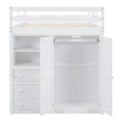 Bellemave® Full Size Loft Bed with Built - in Wardrobe, Desk, Storage Shelves and Drawers - Bellemave