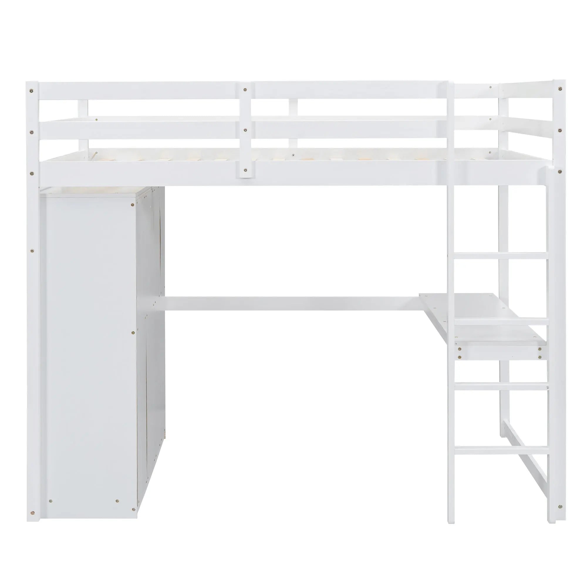 Bellemave® Full Size Loft Bed with Built - in Wardrobe, Desk, Storage Shelves and Drawers - Bellemave