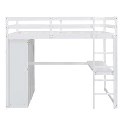 Bellemave® Full Size Loft Bed with Built - in Wardrobe, Desk, Storage Shelves and Drawers - Bellemave