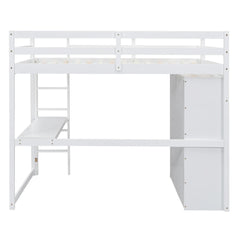 Bellemave® Full Size Loft Bed with Built - in Wardrobe, Desk, Storage Shelves and Drawers - Bellemave