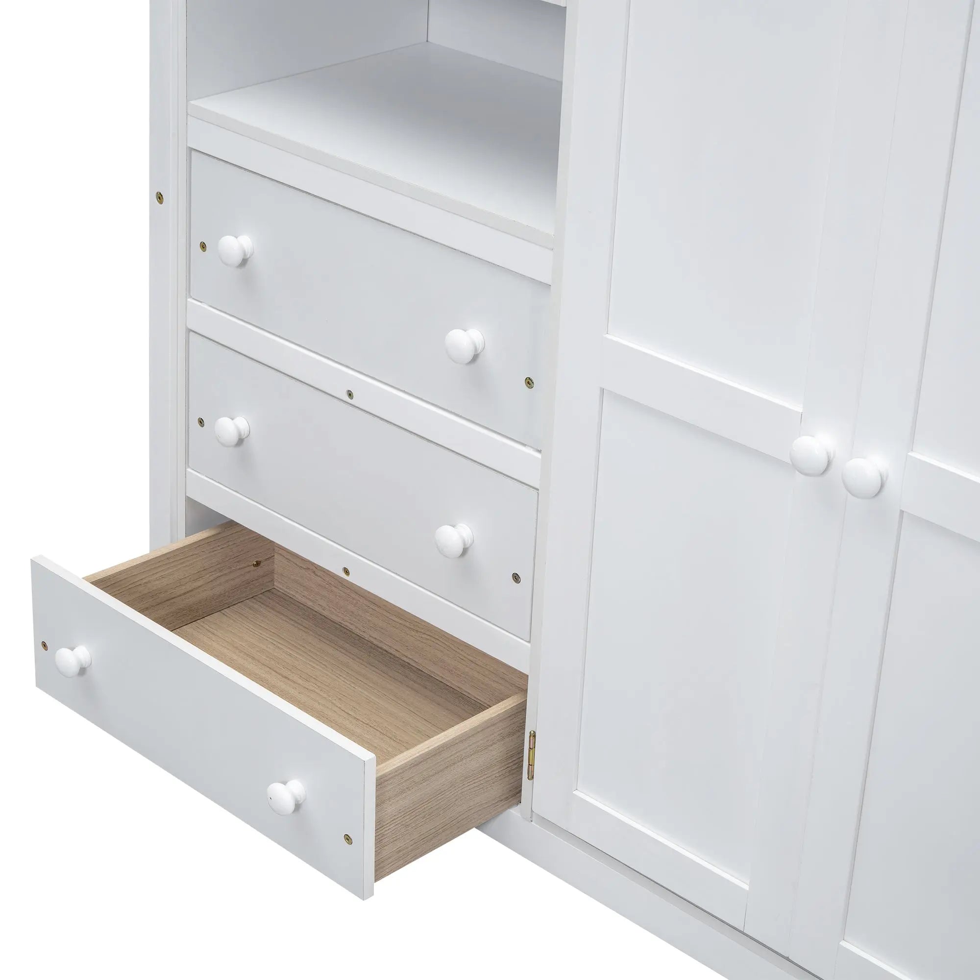 Bellemave® Full Size Loft Bed with Built - in Wardrobe, Desk, Storage Shelves and Drawers - Bellemave