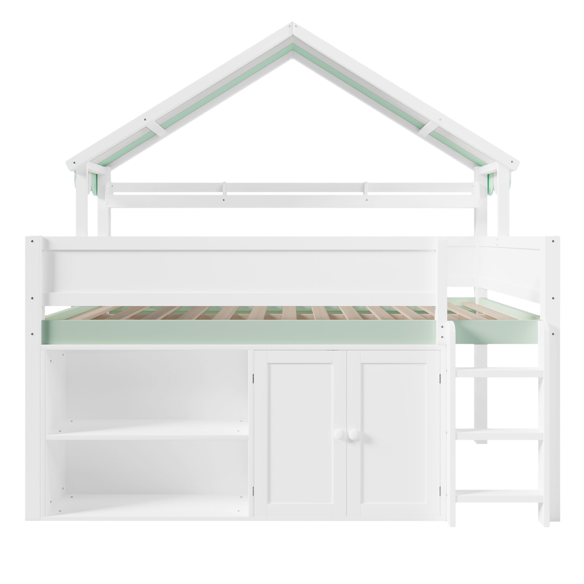 Bellemave® Full Size Loft Bed with Canopy Roof and Storage, Playhouse Design for Kids/Teens - Bellemave