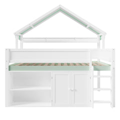 Bellemave® Full Size Loft Bed with Canopy Roof and Storage, Playhouse Design for Kids/Teens - Bellemave