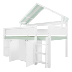 Bellemave® Full Size Loft Bed with Canopy Roof and Storage, Playhouse Design for Kids/Teens - Bellemave
