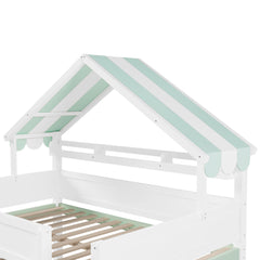 Bellemave® Full Size Loft Bed with Canopy Roof and Storage, Playhouse Design for Kids/Teens - Bellemave