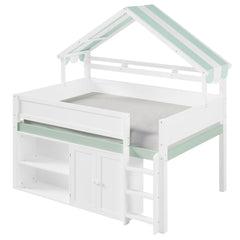Bellemave® Full Size Loft Bed with Canopy Roof and Storage, Playhouse Design for Kids/Teens - Bellemave