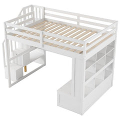 Bellemave® Full Size Loft Bed with Desk and Shelves, Two Built - in Drawers, Storage Staircase - Bellemave