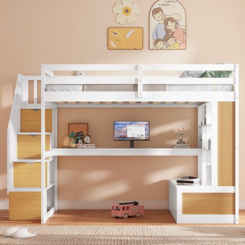 Bellemave® Full Size Loft Bed with Desk and Shelves, Two Built - in Drawers, Storage Staircase - Bellemave