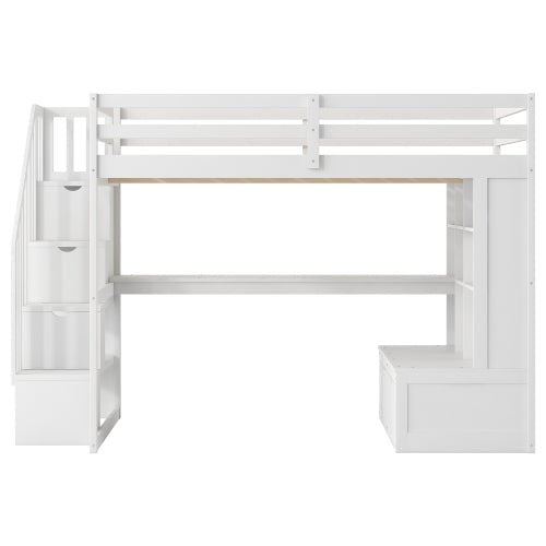Bellemave® Full Size Loft Bed with Desk and Shelves, Two Built - in Drawers, Storage Staircase - Bellemave