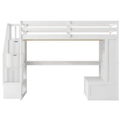 Bellemave® Full Size Loft Bed with Desk and Shelves, Two Built - in Drawers, Storage Staircase - Bellemave