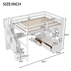 Bellemave® Full Size Loft Bed with Desk and Shelves, Two Built - in Drawers, Storage Staircase - Bellemave