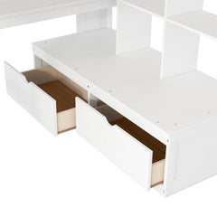 Bellemave® Full Size Loft Bed with Desk and Shelves, Two Built - in Drawers, Storage Staircase - Bellemave