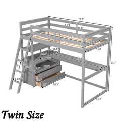 Bellemave® Full Size Loft Bed with Desk and Storage, Wood Loft Bed Frame with Shelves and Built - In Drawers, High Loft Bed for Teens Adults Bedroom, White - Bellemave