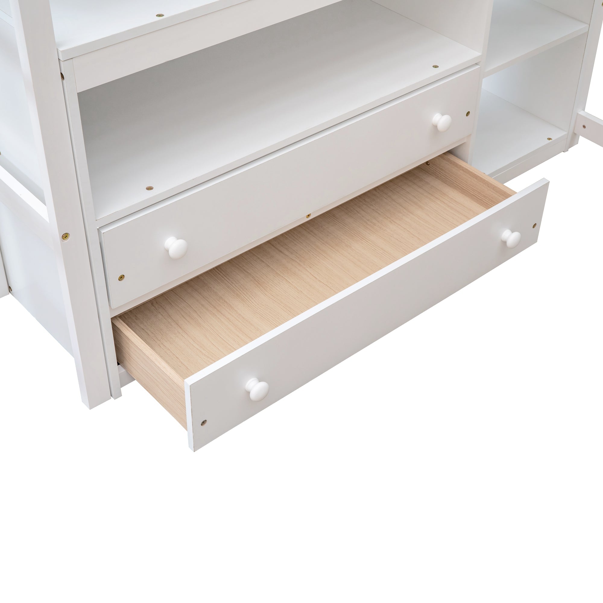 Bellemave® Full Size Loft Bed with Desk and Storage, Wood Loft Bed Frame with Shelves and Built - In Drawers, High Loft Bed for Teens Adults Bedroom, White - Bellemave