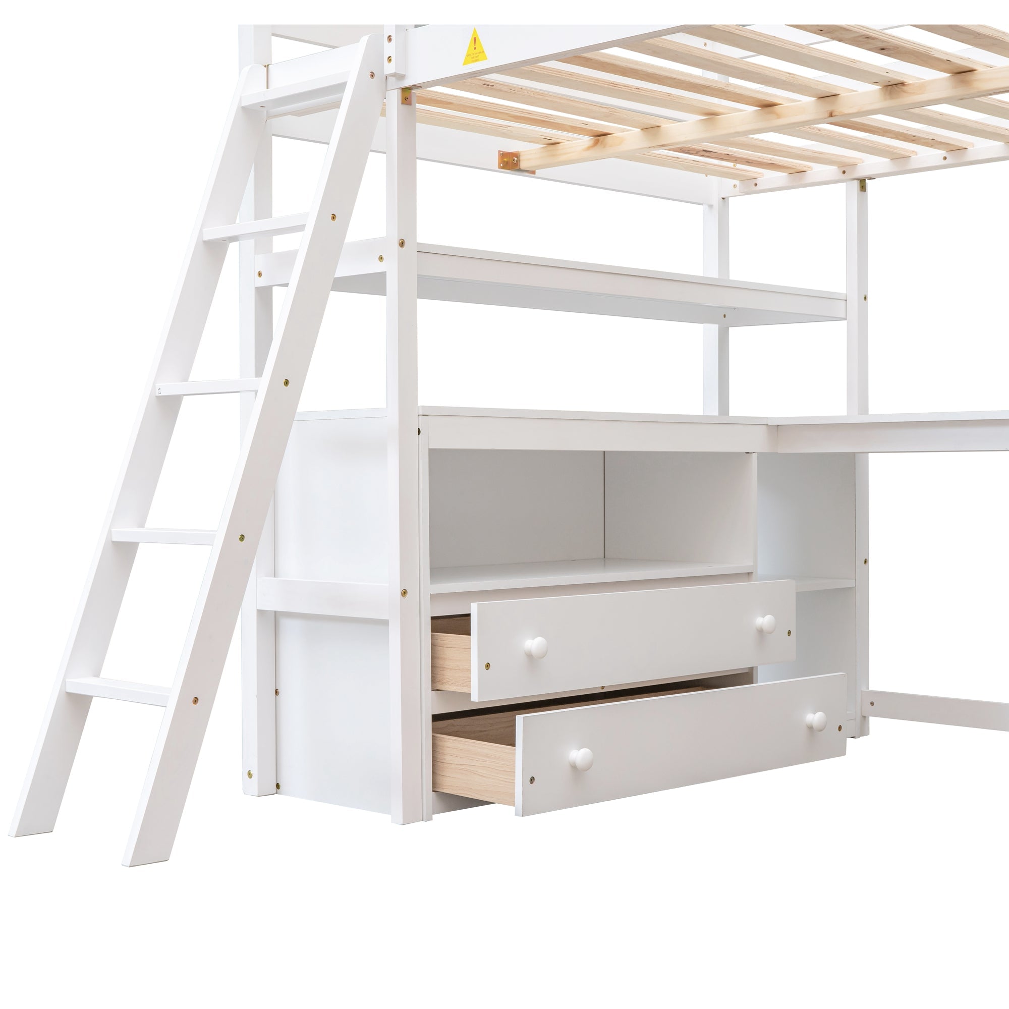 Bellemave® Full Size Loft Bed with Desk and Storage, Wood Loft Bed Frame with Shelves and Built - In Drawers, High Loft Bed for Teens Adults Bedroom, White - Bellemave