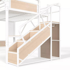 Bellemave® Full Size Loft Bed with Desk, LED Lights & Storage Stairs – Industrial Metal Frame with Built-in Wardrobe - Bellemave