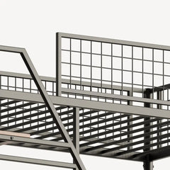 Bellemave® Full Size Loft Bed with Desk, Metal Loft Beds with LED Lights & Charging Station, Heavy Duty Metal Loft Bed Frame with Shelves, Safety Guard & Storage Stairs, No Box Spring Needed (Black) - Bellemave